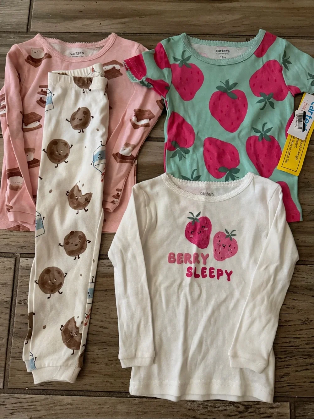 Carter's Pink & Mint Strawberry and Cookie Print Pajama Tops Set